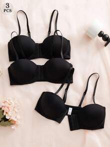 SHEIN 3 件套多色阳台文胸前扣聚拢文胸，可变换细肩带和肩带 - 黑色 - 查看 5