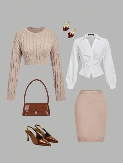 SHEIN MOD Women's Solid Color Elastic Waist Knit Skirt With Distressed Hem In Fall/Winter