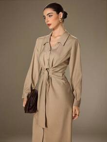 Modelyn Cinturón de vestido casual y elegante de diseño para uso diario, nuevo en color caqui para mujer - Caqui - Ver 5