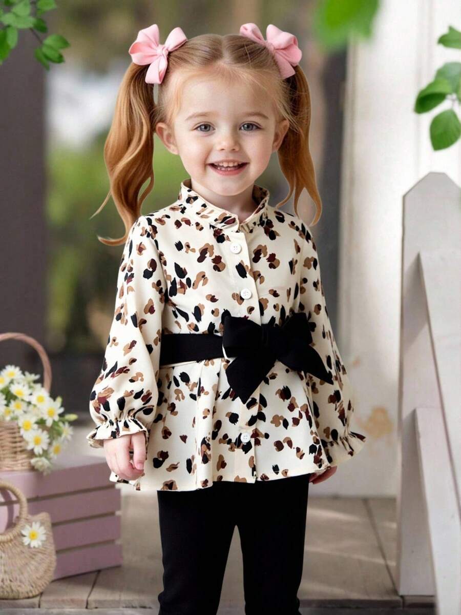 LMoss Kids LMoss 2件套女婴碎花梭织衬衫和裤子套装 女婴豹纹服装 女婴豹纹上衣 女婴豹纹套装 豹纹印花女婴套装 女婴豹纹印花套装,组合装,冬季服装,秋季服装,婴儿秋季服装,套装,猎豹纹印花 - 彩色 - 查看 1