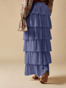 MISSGUIDED Váy Maxi Maxi Chiffon Xẻ Chân Xếp Ly Nhiều Lớp Cho Khách Dự Tiệc Cưới Bãi Biển Mùa Hè, Dài Đến Sàn, Cạp Cao Phong Cách Bohemian, Trang Phục Dạ Hội - Màu xanh hải quân - Xem 2