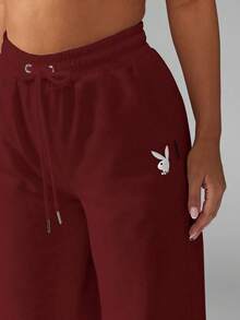Missguided x Playboy 品牌超大阔腿慢跑裤高腰宽松休闲裤带抽绳休闲舒适秋冬街头服饰 - 酒紅色 - 查看 5