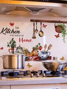 SHEIN 1PC Watercolor Kitchen Tableware Slogan Home Decor Wall Sticker - Multicolor - View 12