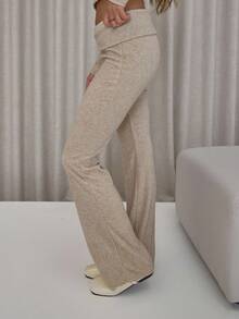 MUSERA Fold Over Waist Fitted Flare Mid Rise Trousers Bottom Only Cute Classy Sexy Streetwear Fall Autumn Night Out Winter Christmas Party Thanksgiving Elegant