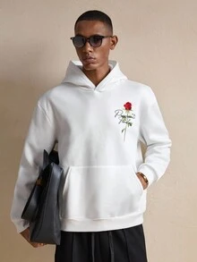 AKNOTIC 休闲刺绣宽松男士连帽衫，秋冬季，圣诞节适用，长袖上衣 - 白色 - 查看 5