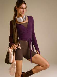 GLOWMODE FeatherFit™ Split Decision 二合一双面穿 柔软弹力吸汗系腰长袖上衣 瑜伽普拉提工作室日常休闲装 - 櫻桃可樂 - 查看 11