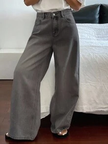 Livesso 女士宽松休闲破洞牛仔裤，夏季新品 - 深灰色 - 查看 2