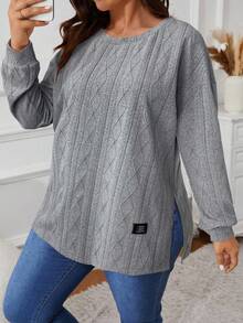 SHEIN VCAY Maglietta casual a maniche lunghe tinta unita, taglia comoda, autunnale - Grigio - Visualizzare 1
