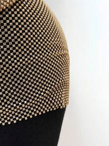 EgrlEra Women's Deep V Neck Sequin Mesh Dress, Rhinestone Embellished Shiny, Suitable For Bar Party, Carnival, Club Wear - Champagne - View 5