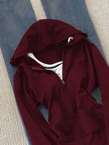 Noixe Women's Solid Color Long Sleeve Zip-Up Casual Hoodie Sweatshirt, Autumn