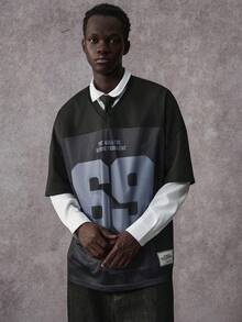 STYNVO 男士休闲#69印花V领短袖T恤 - 黑色 - 查看 4