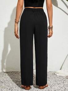 SHEIN VCAY Plus High Waist Pleated Detail Pants - Black - View 2