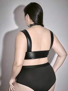 ROMWE Grunge Punk Sujetador con aros y sujetador sin aros de talla grande, estilo punk oscuro con cremallera de PU