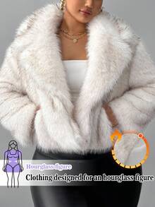 Hourglow Ceceforeign_ 加大码女式翻领长袖宽松仿皮草大衣，冬季，适合沙漏型身材 - 白色 - 查看 1
