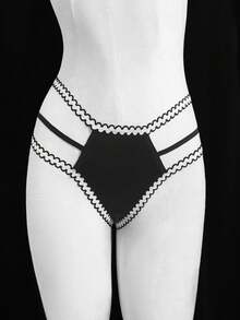 SHEIN Femmes Culotte Tanga Sexy Élégante et Confortable avec Anneau Circulaire blocs de couleurs - Noir - Voir 6