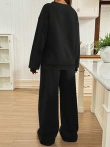 SHEIN Maternity 2pcs Casual Black Winter Clothes,Solid Color Top And Pants Set,Comfortable Lounge Sets For Photoshoot Fall Autumn Two Piece Set Women - Black - View 2