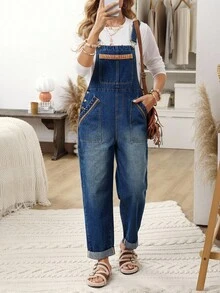 EMERY ROSE 女式时尚无袖百搭休闲牛仔连体裤 - 藍色 - 查看 7