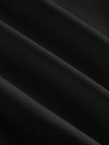 SHEIN BASICS Casual Minimalist Ribbed Wide Neck Women Long Sleeve T-Shirt, Versatile, Base Layer, Autumn/Winter,Black Tops - Black - View 8