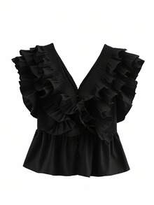 Aveloria Rosie Elegant Multi-Layer Ruffle Pleated V-Neck Sexy Blouse