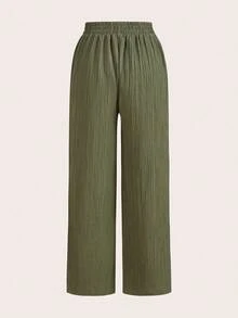 SHEIN Essnce 3pcs Plus Size Women Casual Waist Tie Pockets Straight Leg Pants Set, Suitable For Summer, Striped Fabric, Cool Wear, Easy Comfort, Casual Wear, Boho