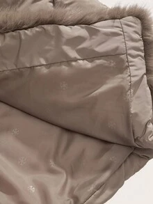 Anewsta Áo khoác dài dày cổ lông giả sang trọng có thể tháo rời dành cho nữ, thắt eo - Màu Khaki - Xem 8