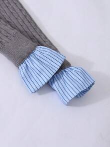 2pcs/Set Girls 2 In 1 Shirt & Sweater Combo With Pleated Skirt, Suitable For Back To School Outfit In Autumn Fall Winter - Grey - View 6