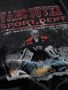 ROMWE MEN Street Life 男士圆领印花针织衫，时尚街头风，颓废摇滚风，秋冬款 - 黑色 - 查看 3