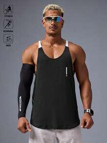 Acti Log Áo tank top nam kiểu racerback phối màu tương phản, áo tập gym mùa hè, áo thể thao nhẹ. - màu đen - Xem 8