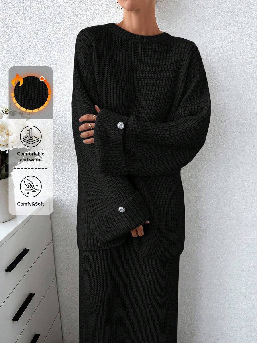 EURMUSE 女士纯色厚实毛衣和毛衣裙套装