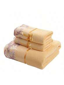 3-Piece Set, Lace Trim Towel + Bath Towel Set, Superfine Fiber Soft Quick-Drying Lint-Free Fade-Resistant Set, High-End Elegant Advertising Gift Daily Necessities Towel & Bath Towel - 35*75cm*2+70*140cm - View 4
