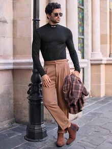 Manfinity NXTstreet Áo thun dài tay thêu họa tiết thường ngày cho nam, đồ giữ nhiệt, mùa thu/đông - màu đen - Xem 5