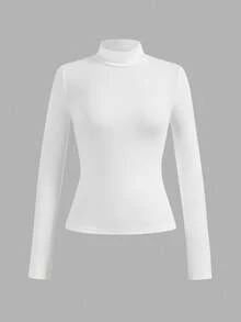 SHEIN Essnce Bộ 4 áo len cổ lọ nhiều lớp màu trơn đơn giản, dáng ôm vừa vặn dành cho nữ, mùa thu/đông - Nhiều màu - Xem 5