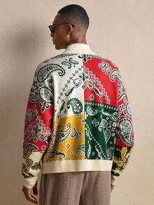 EASEVO Áo khoác cardigan nam cỡ lớn kiểu dáng thường ngày phối màu họa tiết hoa điều, áo khoác cardigan dệt kim hoa dành cho nam mùa thu/đông. - Nhiều màu - Xem 4