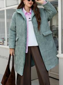 SHEIN LUNE 大码纯色极简连帽长袖外套，休闲日常穿搭，秋冬商务休闲工作教师办公室适用，适合日常穿着、度假优雅造型、办公室女神风。 - 綠色 - 查看 4