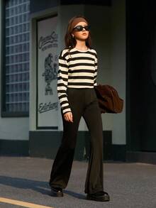 Teen Girl Striped Print Tee & Flare Leg Pants