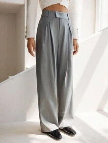 Lumivelle Quần ống đứng kẻ sọc kim tuyến tối giản thanh lịch dành cho nữ, thích hợp để đi làm, mùa thu/đông - Xám - Xem 6