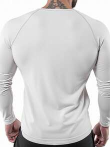 Manfinity Sport Corelite Áo thun nam kiểu dáng boyfriend, in hình bò tót, cổ tròn, tay dài, thích hợp cho tập luyện thể thao, áo thể thao ôm sát, áo thun nén cổ tròn mùa thu dành cho nam. - trắng - Xem 2