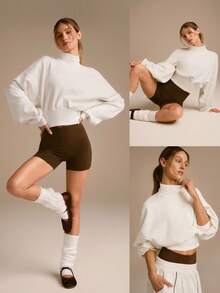 GLOWMODE Áo nỉ chui đầu dáng rộng, dài đến eo, chất liệu Modal mềm mại, ấm áp, có gấu áo cong kiểu bong bóng và cổ tay áo bo gân, thích hợp mặc hàng ngày. - trắng - Xem 8