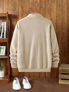 Manfinity NXTstreet 男士拉链运动衫，带弹性字母印花和抽绳裤针织套装休闲两件套春秋运动服、冬装、舒适服装 - 卡其色 - 查看 5