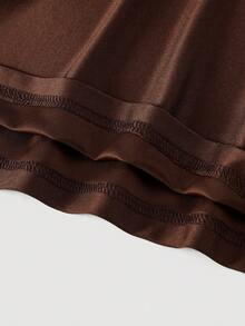 SHEIN MOD Vestido de mujer talla grande de unicolor con cintura fruncida, bajo acampanado, tirantes finos, vestido semi formal, elegante para té, vestido fluido para crucero - Marrón Mocha - Ver 6