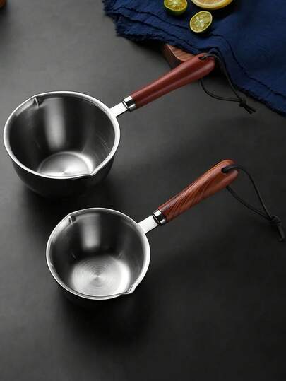 1PC 10.14oz Wooden Handle Melting Pot Wax Pouring Container For Candle Making Jewelry Crafting DIY Wax Molding Household Tool Supplies (Excluding Spoons)