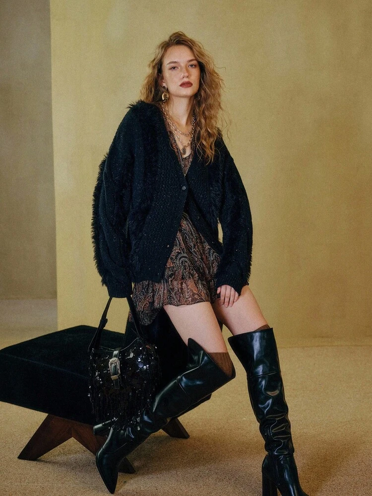 MOTF STUDIO PAISLEY PRINT V-NECK LANTERN SLEEVE RUFFLE HEM SEMI-SHEER SHORT DRESS