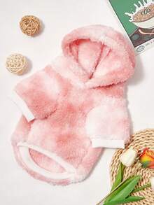 PETSIN 1pc Pet Cat/Dog Plush Warm Comfortable Light Brown Tie-Dye Fashion Hooded Sweatshirt - Multicolor - View 2