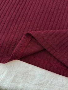 少女百搭休闲纯白针织圆领宽松长袖蕾丝蝴蝶结T恤上衣，返校季，可爱秋冬款 - 酒紅色 - 查看 6