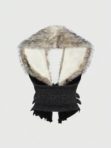 ROMWE Hippie Y2K Removable Faux Fur Collar Denim Jacket For Women - Light Grey - View 4