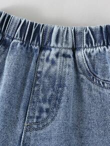 Baby Girls' Casual Jeans, Lightweight Denim, Loose Straight Leg, Butterfly Embroidery, Comfortable Cotton, Suitable For Everyday Wear, School, Commute Fall Winter - Light Wash - View 4
