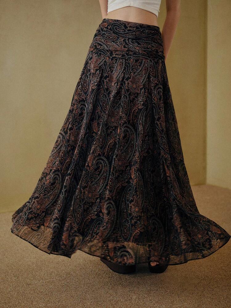 MOTF STUDIO PAISLEY PRINT RUCHED HIGH WAIST FLARE SKIRT