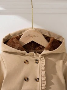 Souflis Souflis 2025秋冬法式休闲卡其色长袖连帽抓绒外套，适合外出、上学及各种场合。女婴秋季服装外套冬季外套女婴夹克女婴外套女婴冬季外套女婴外套 - 卡其色 - 查看 4