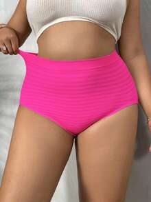 SHEIN 5 piezas Bragas de talla grande para mujer con cintura alta cómoda y elástica, a rayas y sin costuras con cobertura total - Multicolor - Ver 7