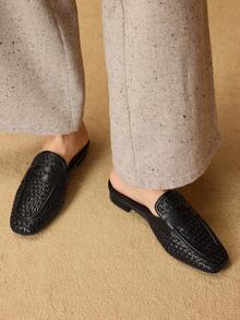 MOTF 时尚编织一脚蹬休闲舒适穆勒平底凉鞋，适合女士 - 黑色 - 查看 7